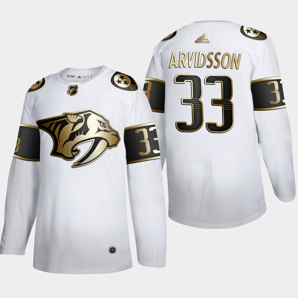 Cheap Nashville Predators 33 Viktor Arvidsson Men Adidas White Golden Edition Limited Stitched NHL Jersey